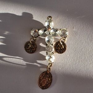 Vintage Crystal Ex-Voto Cross Pendant — 1908 French Republic Coin Charms